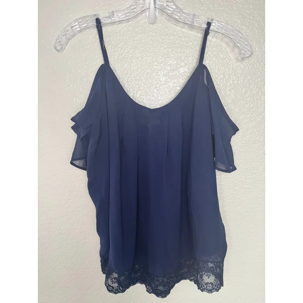 Joie Navy Adorlee Cold-Shoulder Silk Top Size S - Picture 2 of 5